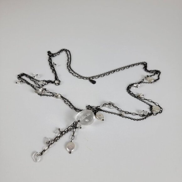 SILPADA OXIDIZED STERLING SILVER 925 PEARL CRYSTAL DROP TASSEL NECKLACE 34" - Picture 3 of 14